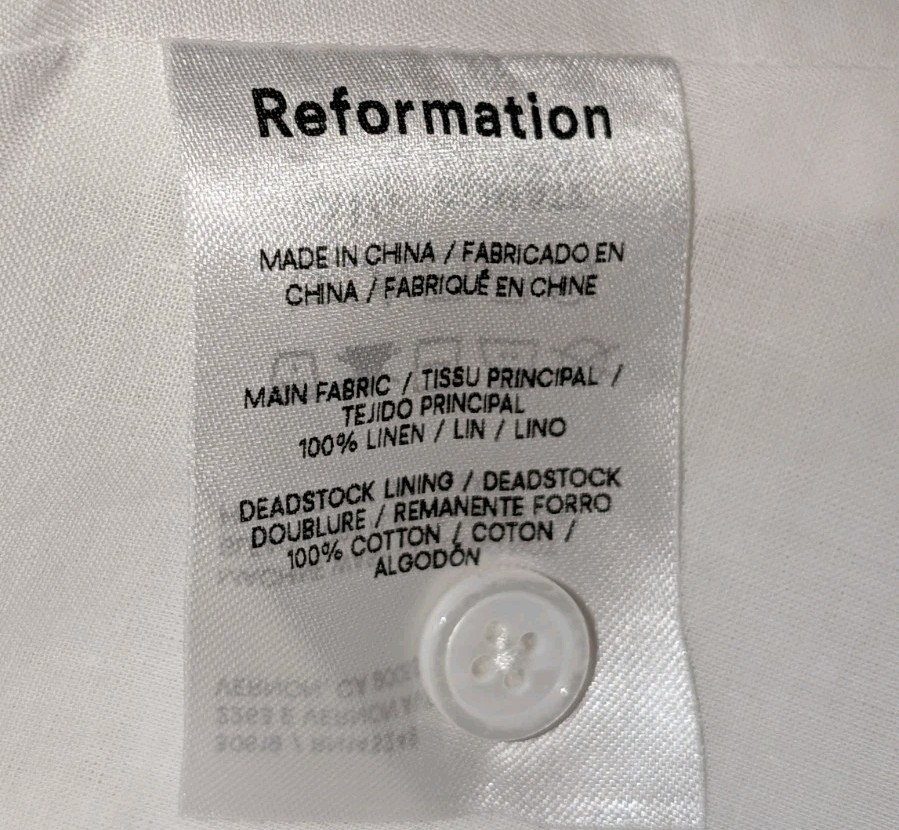 Reformation NWOT Sz 0 White Linen Open Back Adjustable Waist Tie Mini Dress