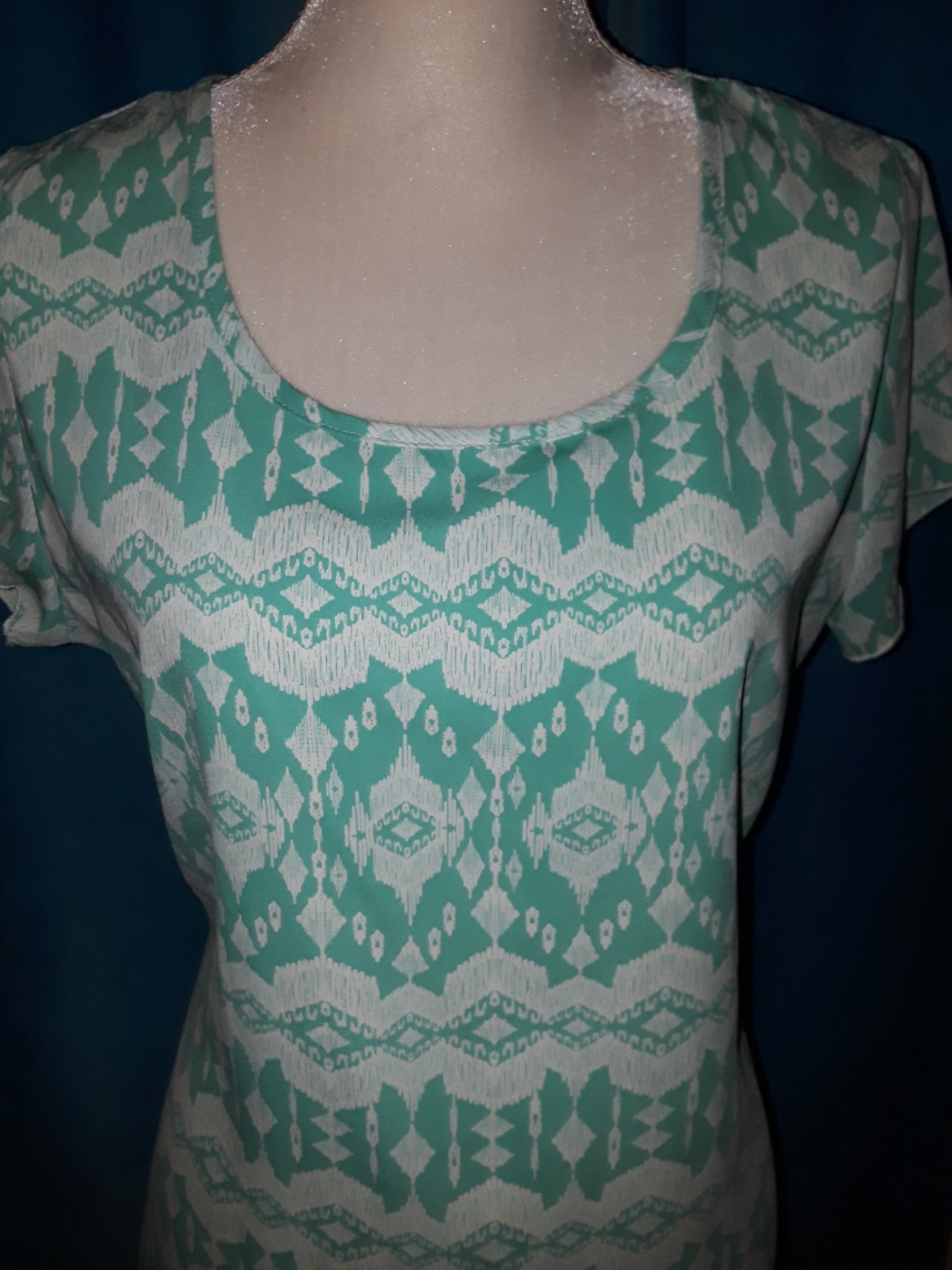 Bella D dress, teal & white print dress