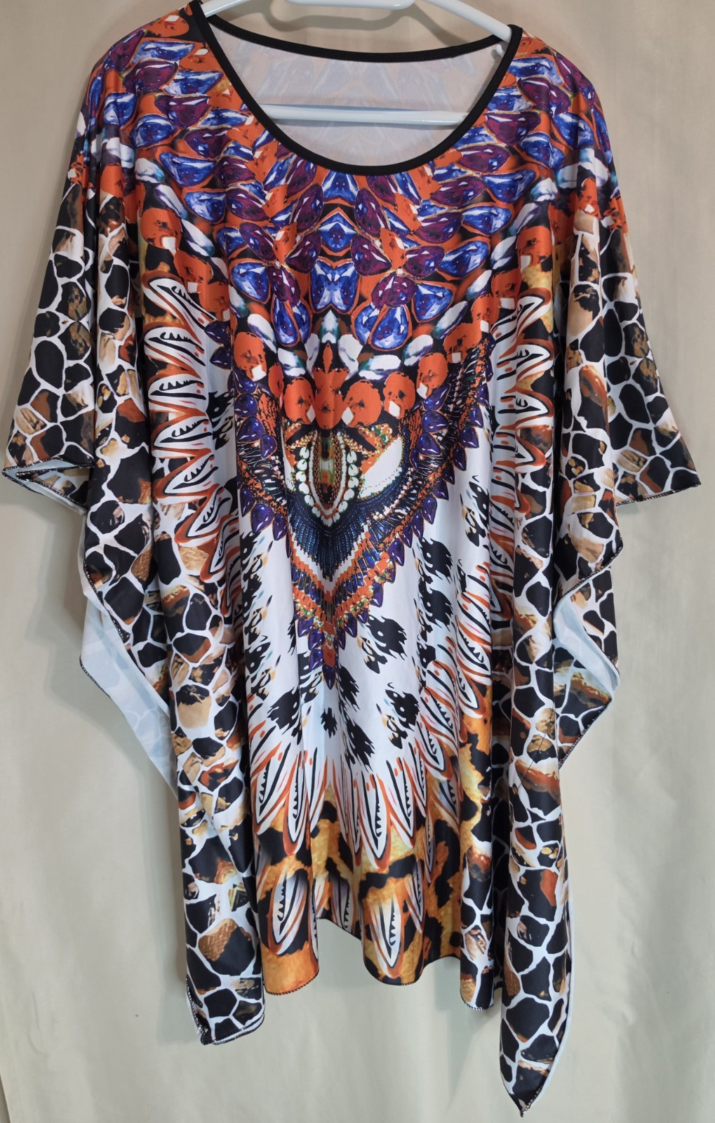 Women’s One Size Colorful Animal Print Kaftan Dress With Tribal Inspired Design