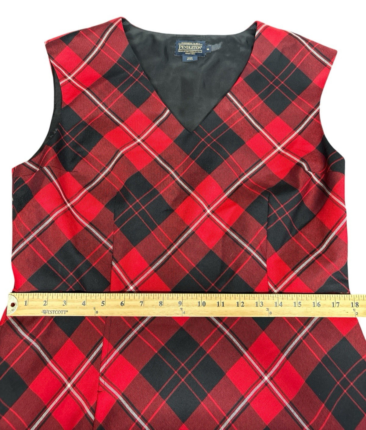 Pendleton 100% Wool Plaid Jumper Dress Red Tartan Sleeveless Size 16 Made in USA