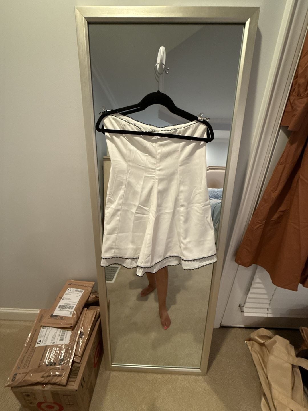 Beginning Boutique Scott White Mini Dress with Scallop Trim