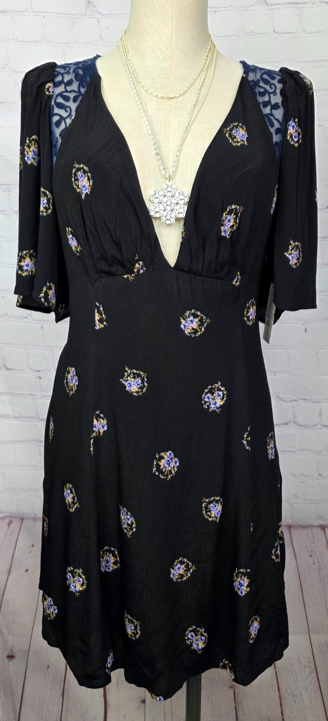 Free People Clove Mockingbird Plunge Mini Dress Floral Backless Boho Festival 4