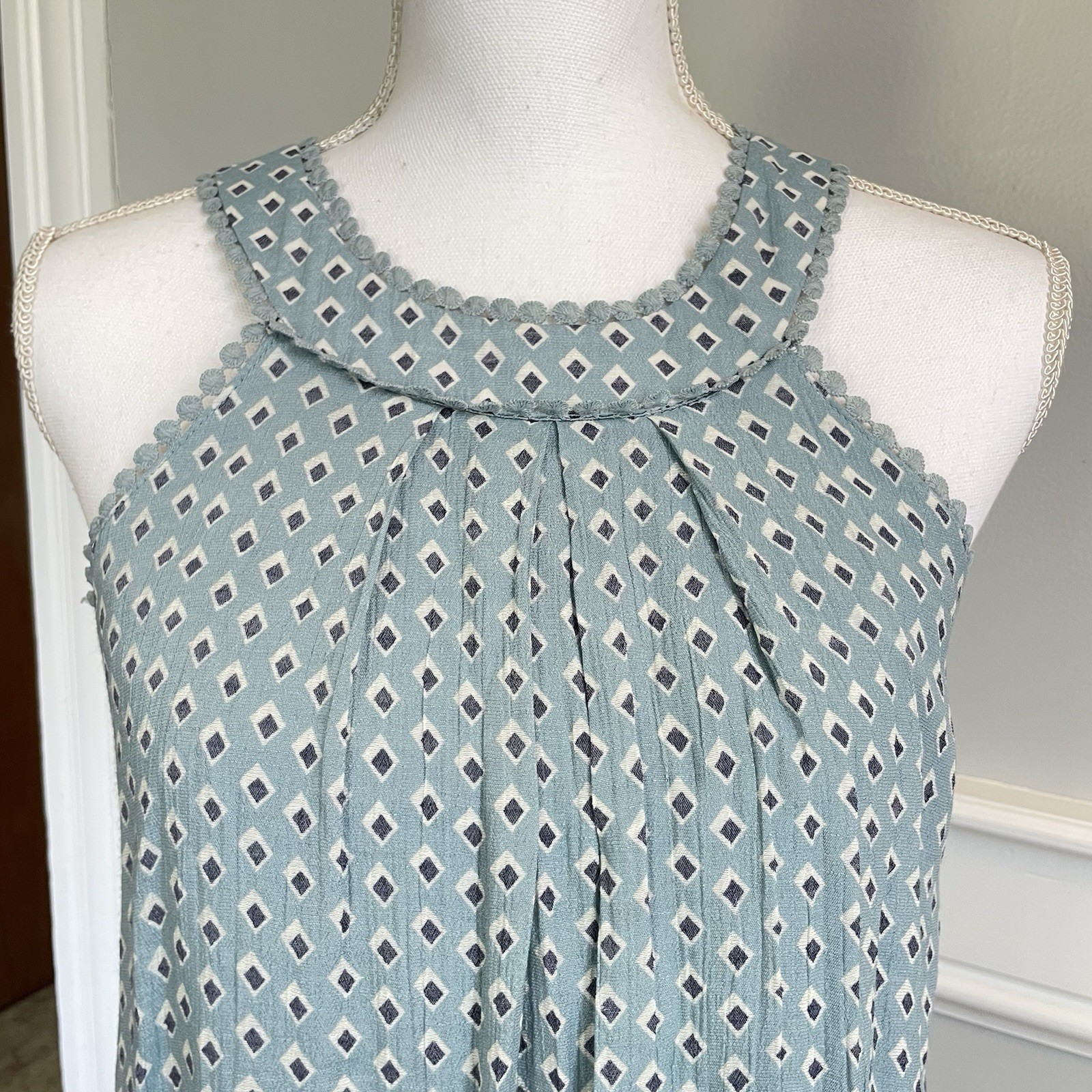 Naif Blue Summer Dress Size Small Geometric Pattern Sleeveless Shift SEE PICS