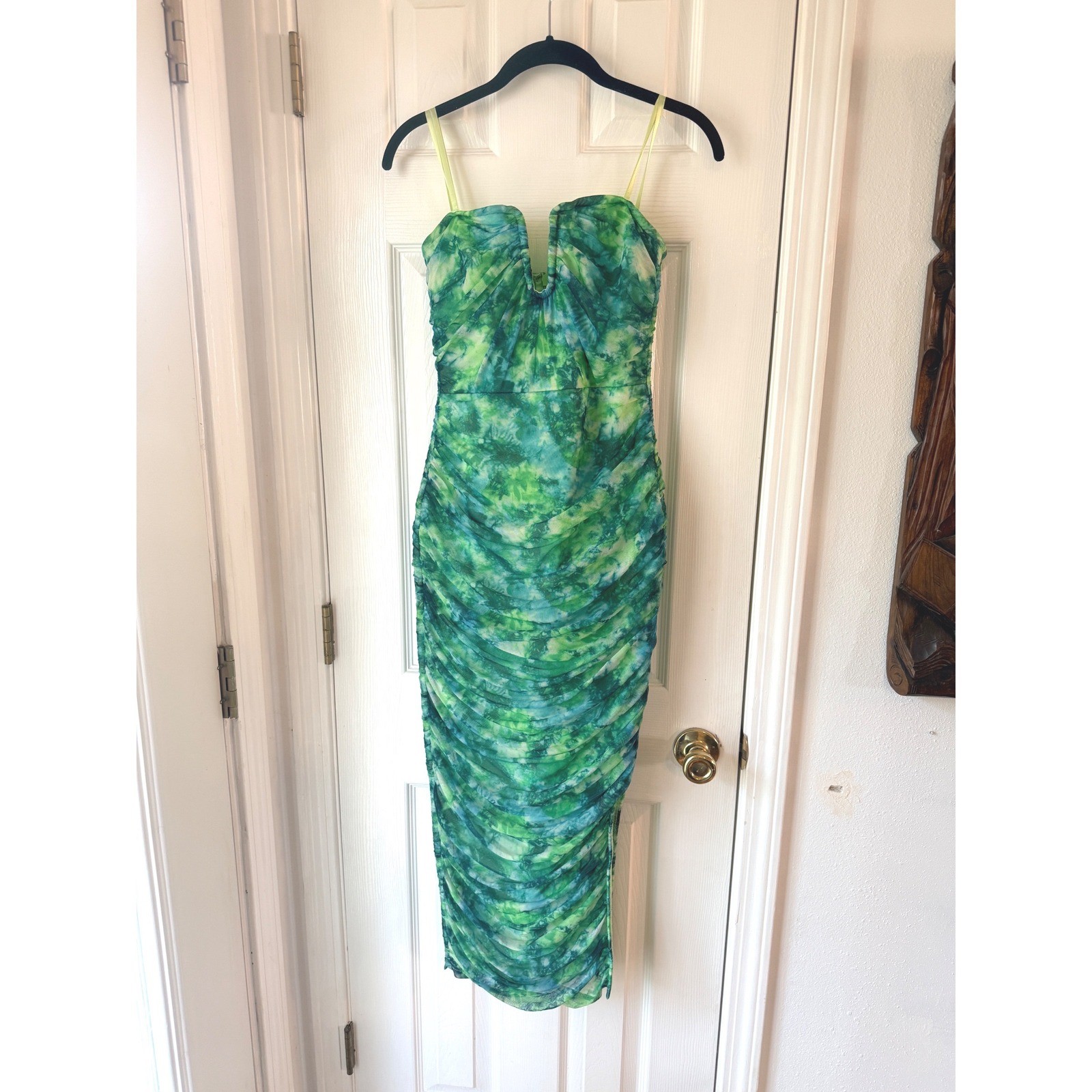 ELLIATT Larkspur Printed Mesh U Wire Dress Green Multi Strapless Bodycon XS