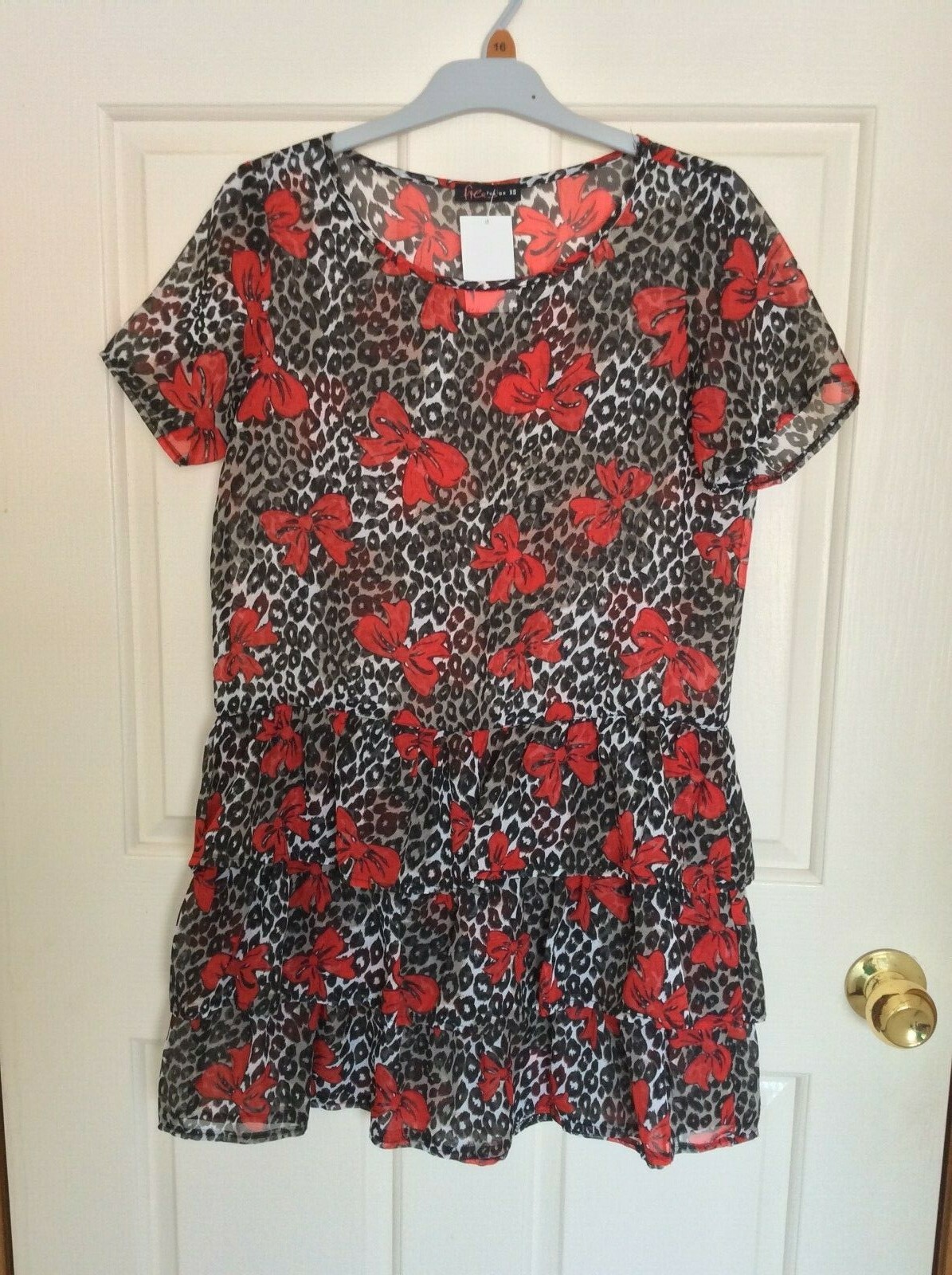 Women’s Designer Short Sleeve Multicolored Gathered Short Dress Top Size XS
