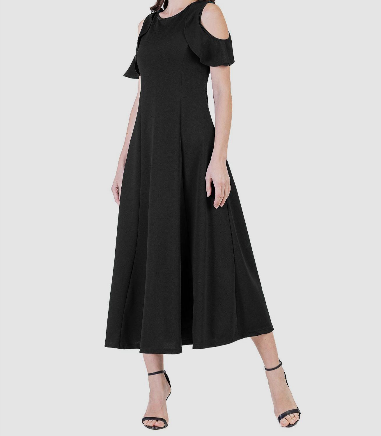 24seven Comfort Apparel Womens black Ruffle Cold Shoulder Maxi Dress Size 2X