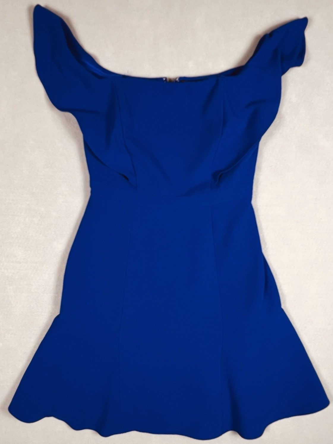 BCBG BCBGMAXAZRIA Dress Alandra Off Shoulder Flounce Hem Larkspur Blue Women’s 2