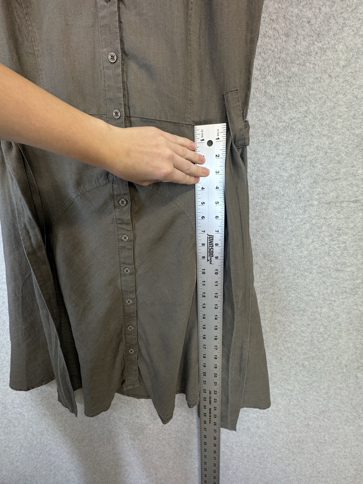 Malvin 100% Linen Sleeveless Button Midi Dress S Gray Belted Fit Flare Casual