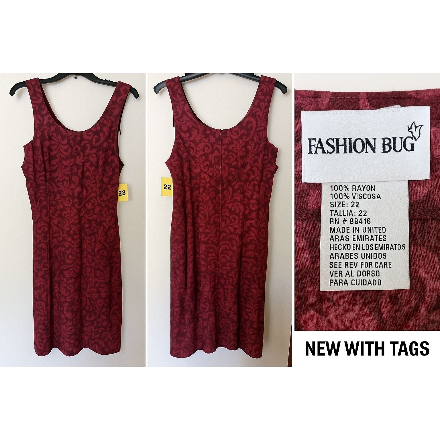 Fashion Bug Dress Maxi Sz 22 NWT Maroon Old Money Dark Academia 90s Vintage Y2K