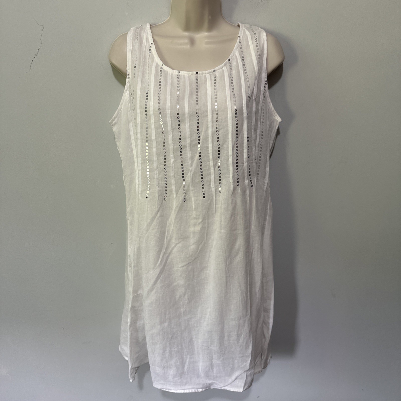Vintage Step In Style Dress Womens S/M White Gauzy Shift Sequin Coastal Boho