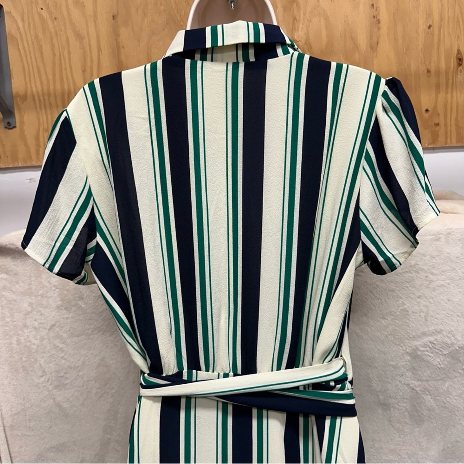 ModCloth Vertical Striped Wrap Dress Green Blue Womens 2x mod pin up