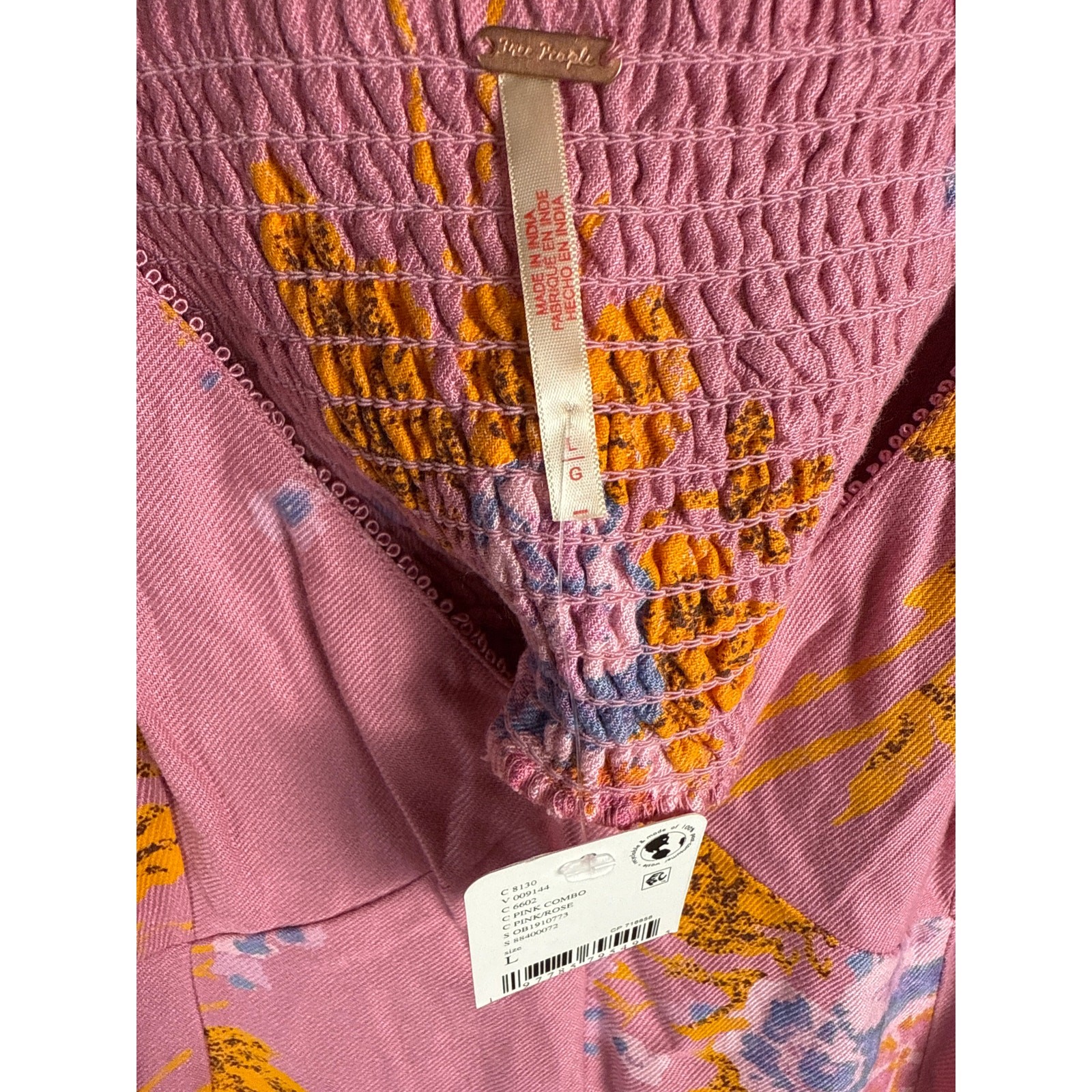 Free People Francesca Floral Puff Long Sleeves Mini Dress Rose Pink Size Large