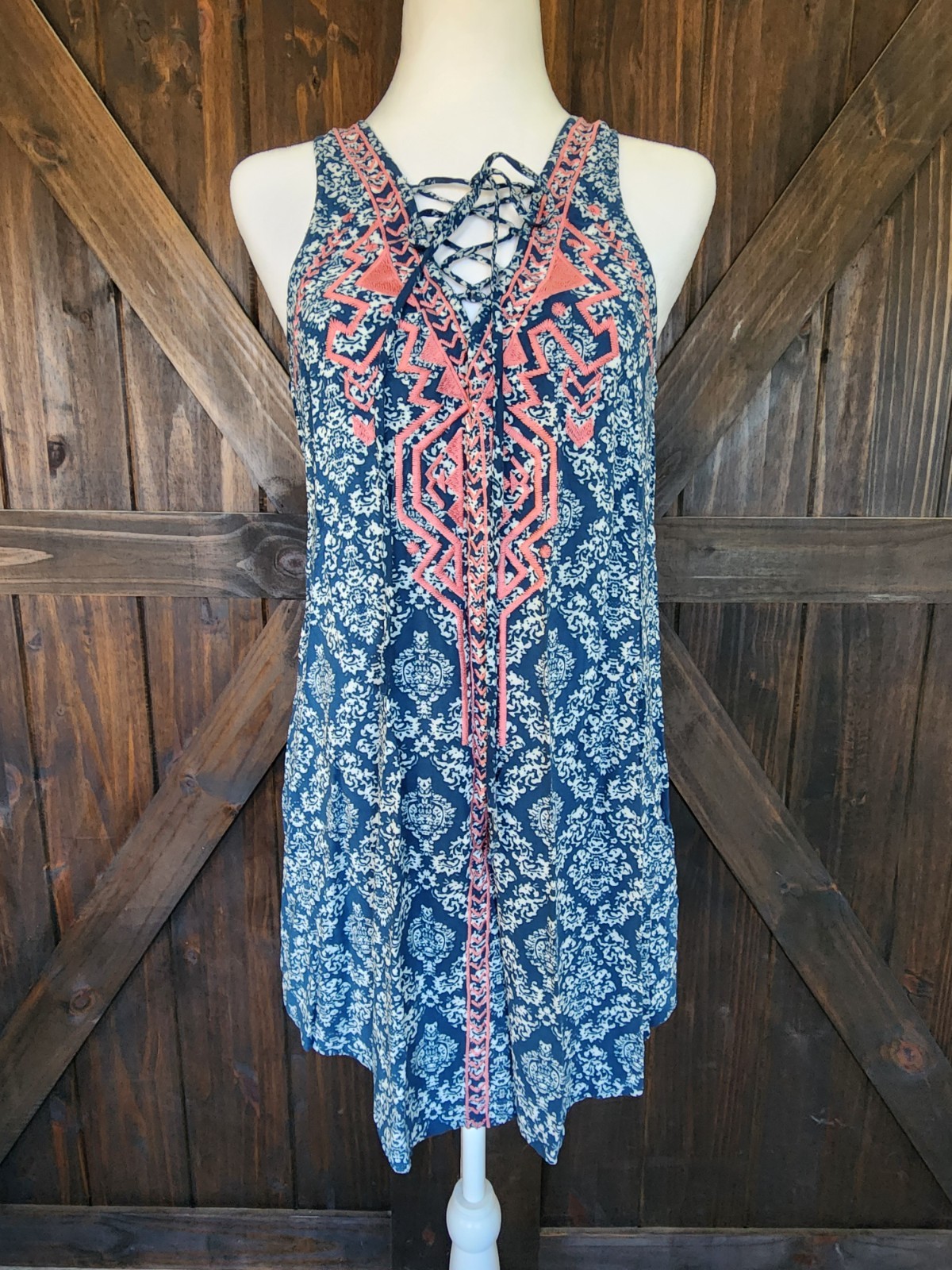 Flying Tomato Sundress | Boho Lace Up Front | Embroidered | Size XS