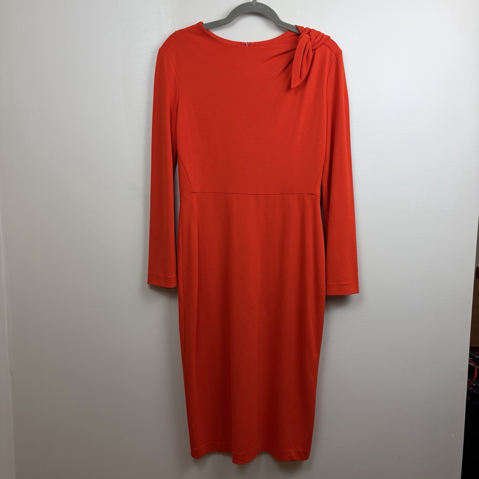 Escada Womens Red Long Sleeve Dress Size 36 US S Bow Knee Length Sheath Ruby Red