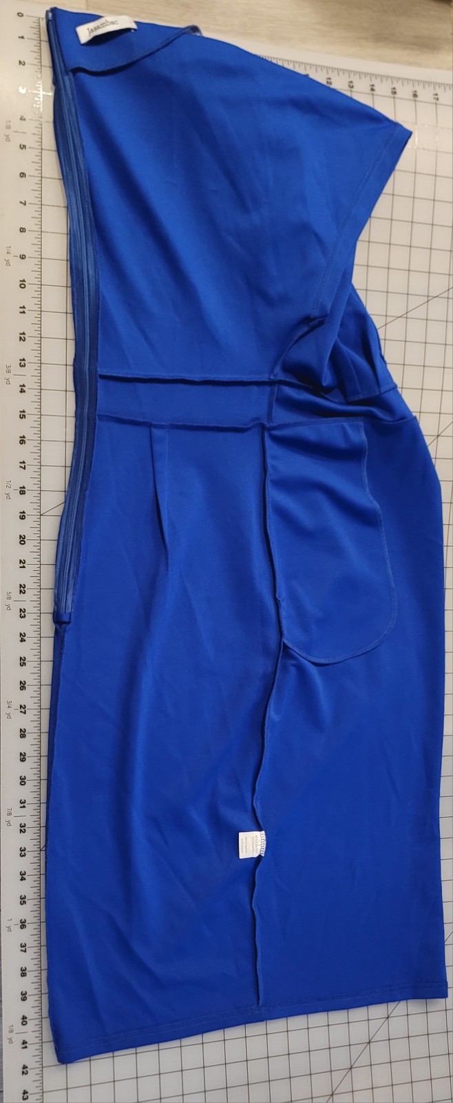 Jasambac Size Large Blue Bodycon Pencil Dress Office Pocket Belt Career
