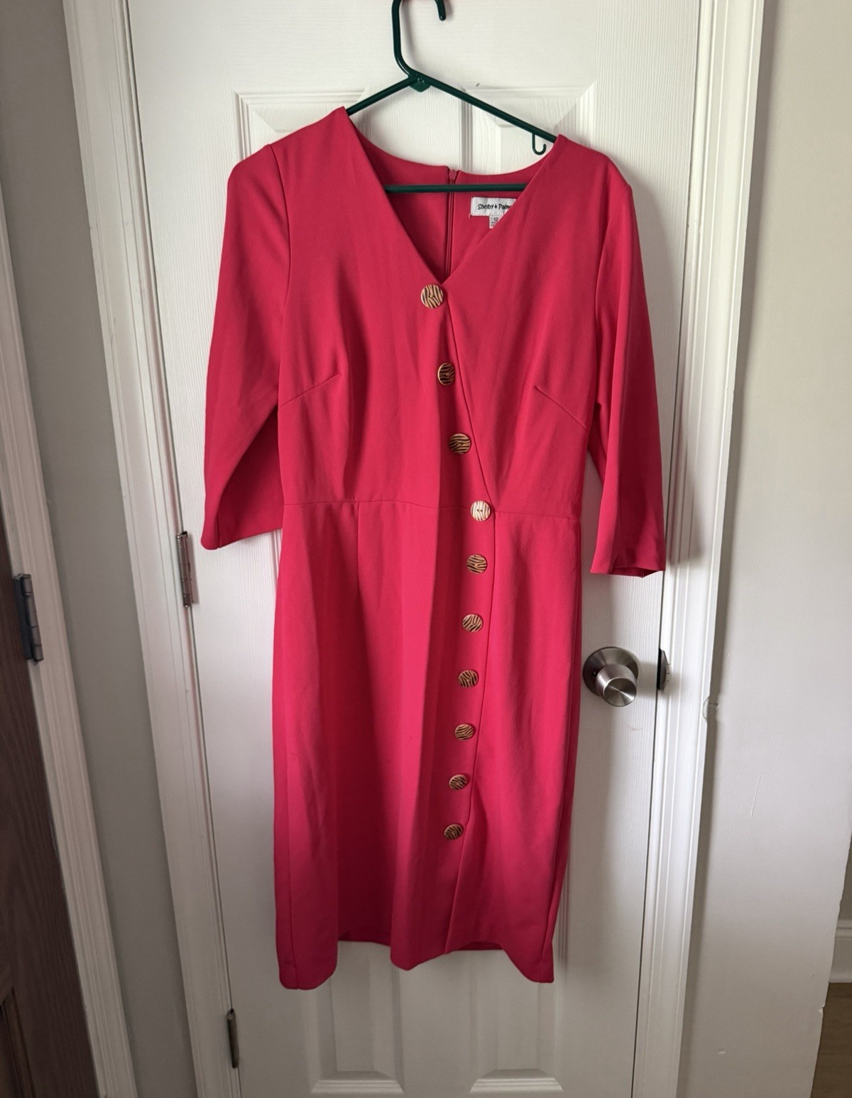 Shelby & Palmer Women’s Size 12 Pink Solid V-Neck 3/4 Sleeve Midi Ball Gown