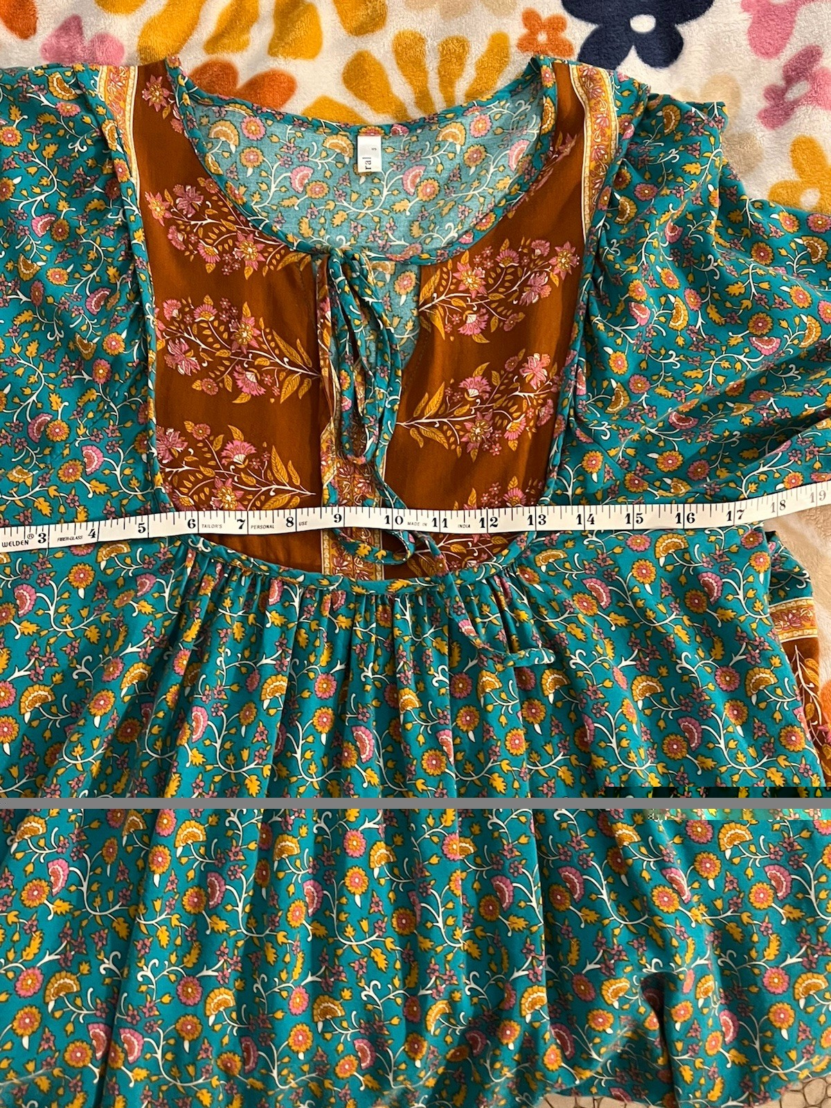 Qearal 100% Rayon Boho Prairie Floral Puff Sleeve Sun Dress Women’s Size Small