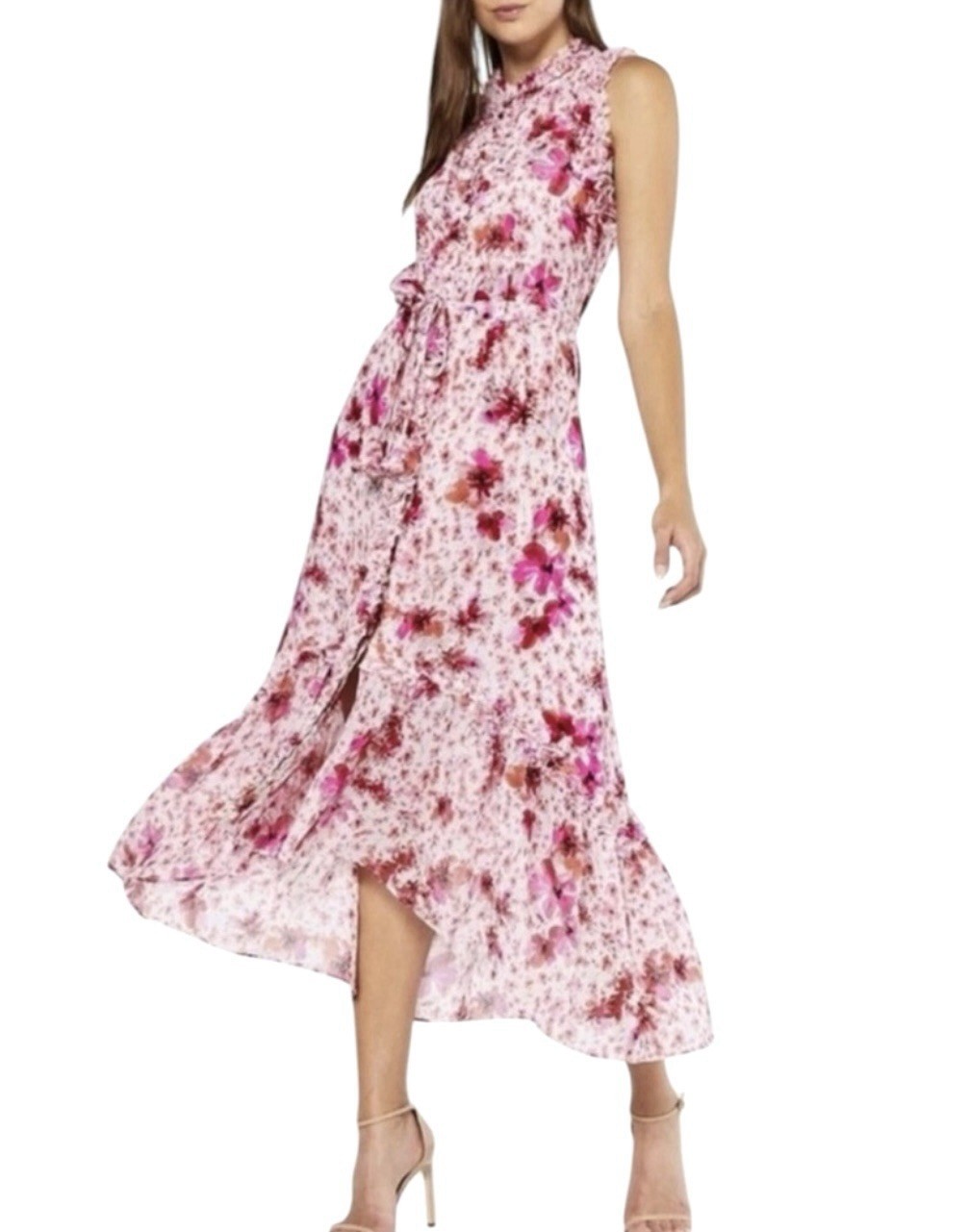 MISA Los Angeles Aurelie Floral Ruffled Maxi Dress Small Hi Lo Luxury Party $450