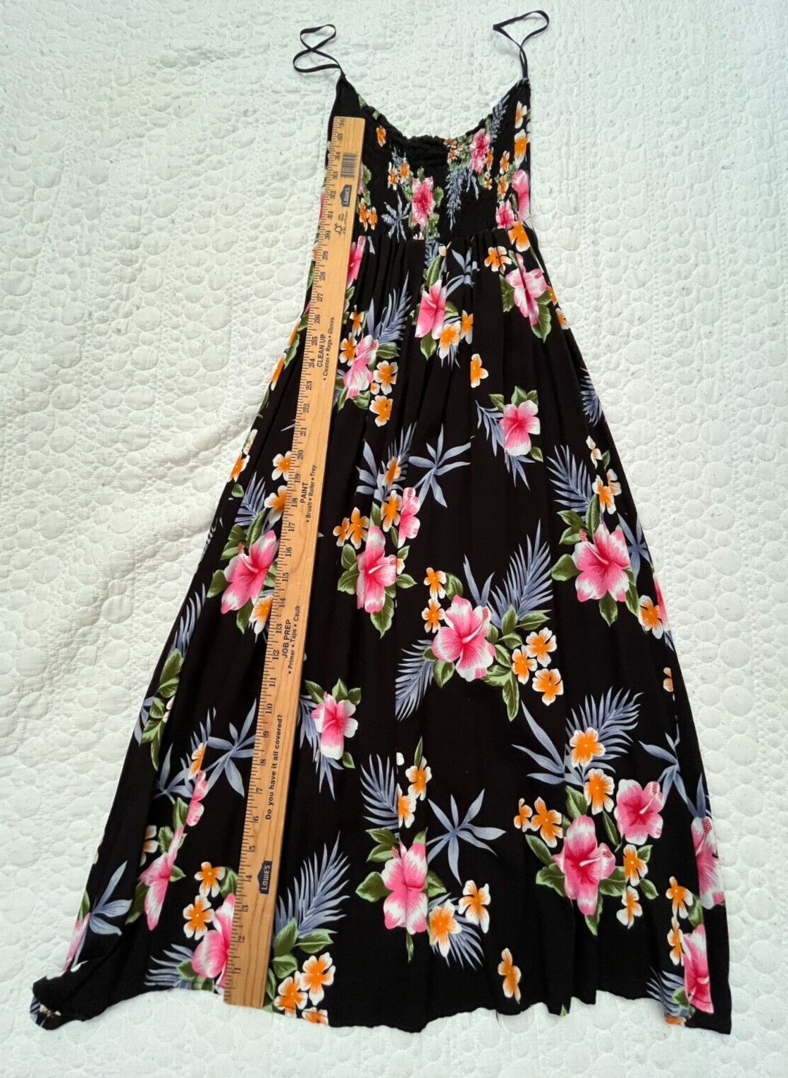 Aloha Hut Hawaiian Small Floral Strap Maxi Dress Black Travel Beach