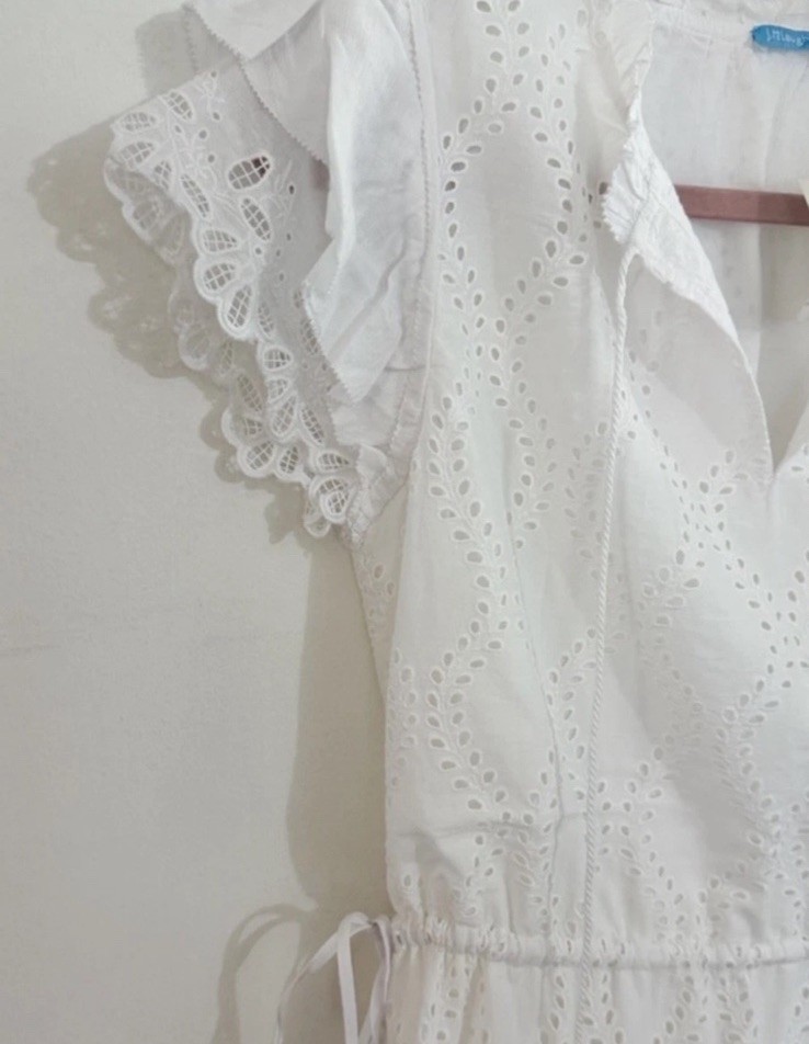Size XL New J.McLaughlin Feminine Elena White Eyelet Maxi Dress Ruffle Sleeves
