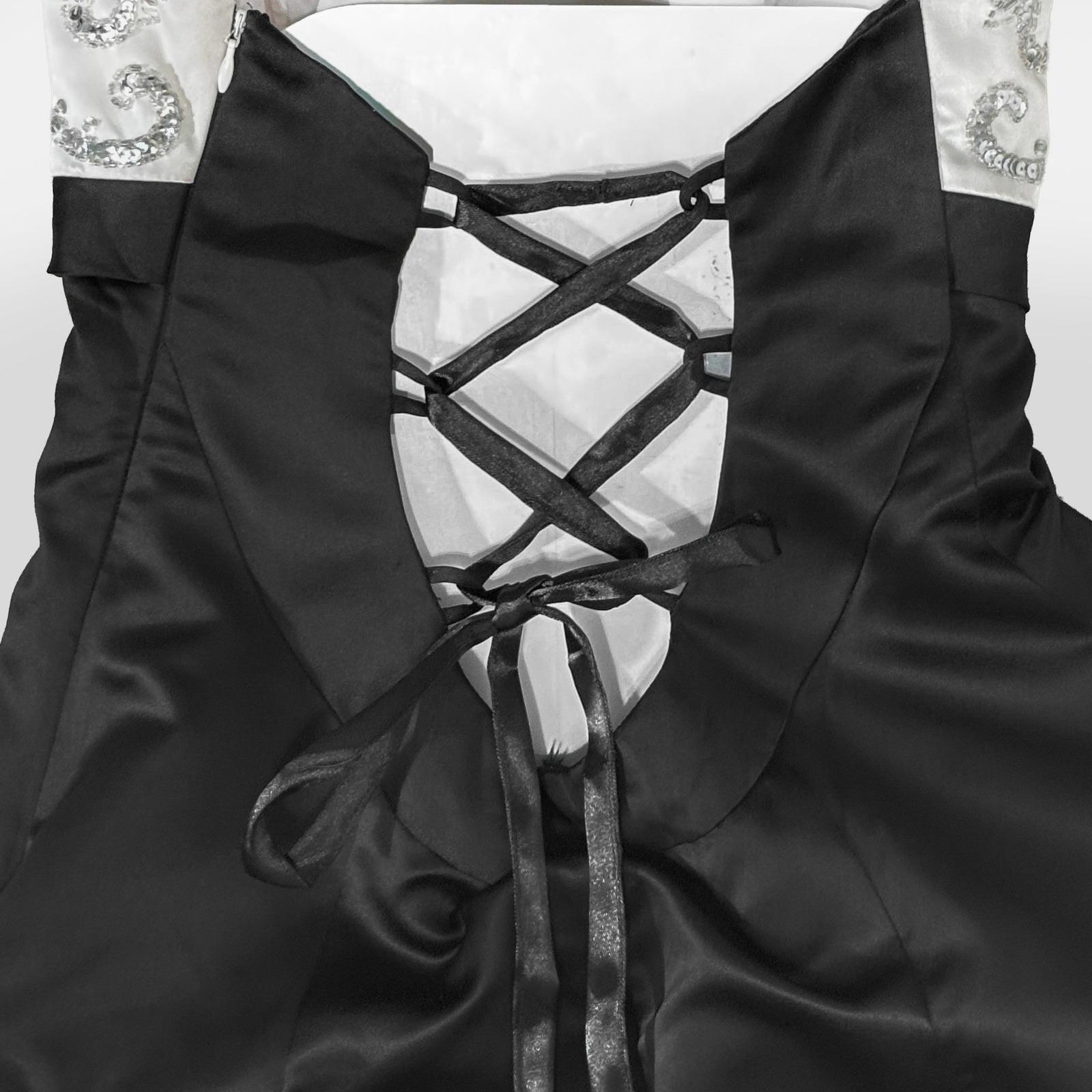 VTG Y2K Morgan & Co. Black White Sequin Beaded Pick-Up Corset Gown Dress 13/14