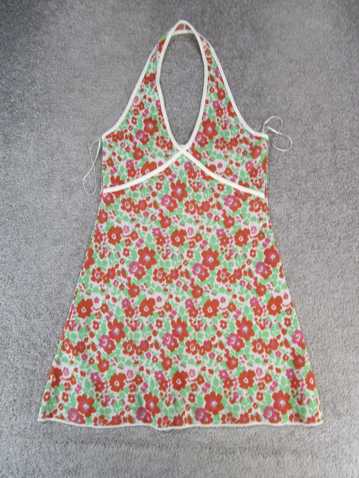 Zara Dress Womens Small White Green Orange Floral Halter