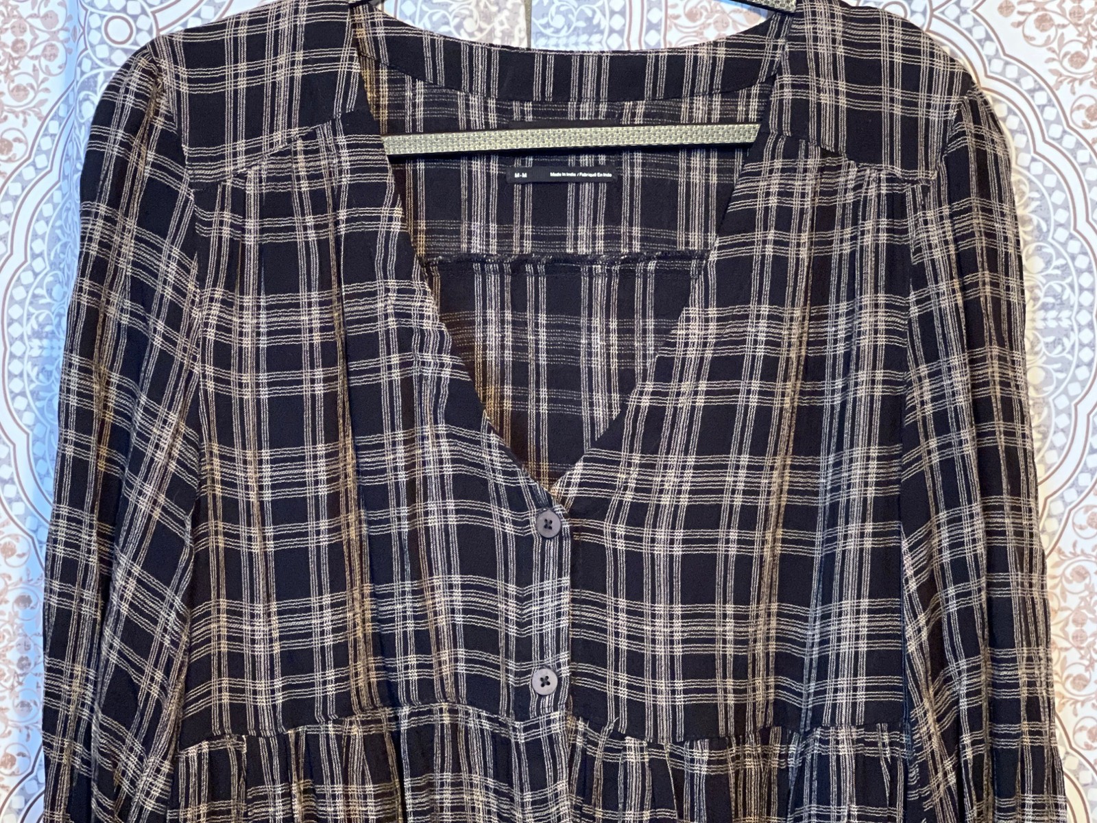 Urban Outfitters Women’s Medium Plaid Long Sleeve Tiered Button Down Dress