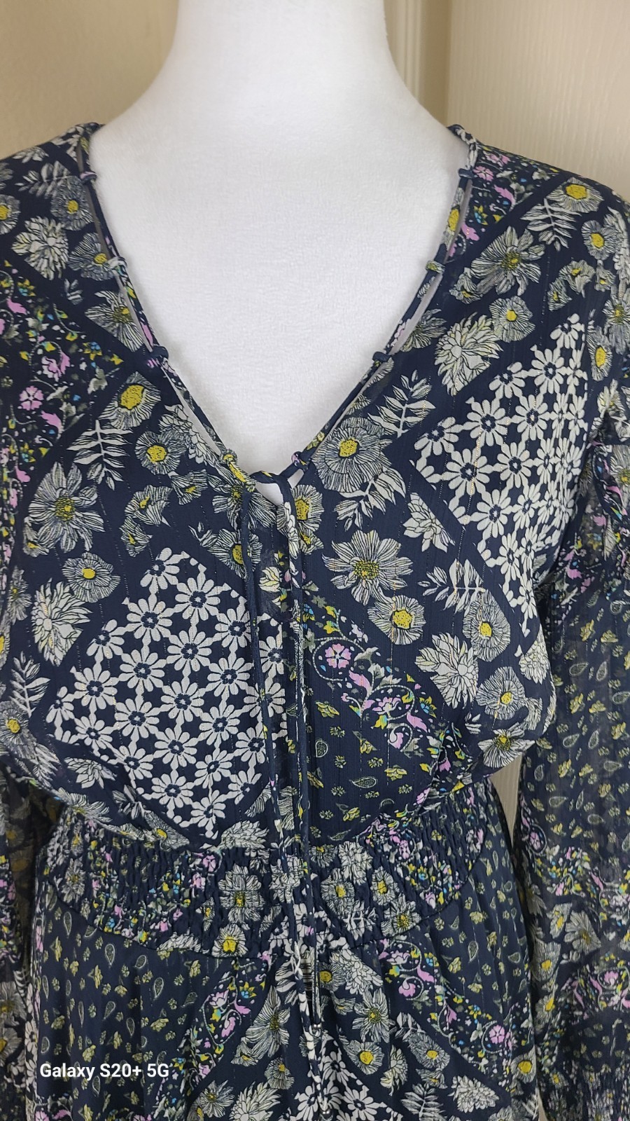 Sam Edelman Ruffle Handkerchief Midi Dress Mixed Patchwork Smoked Waist Size 10