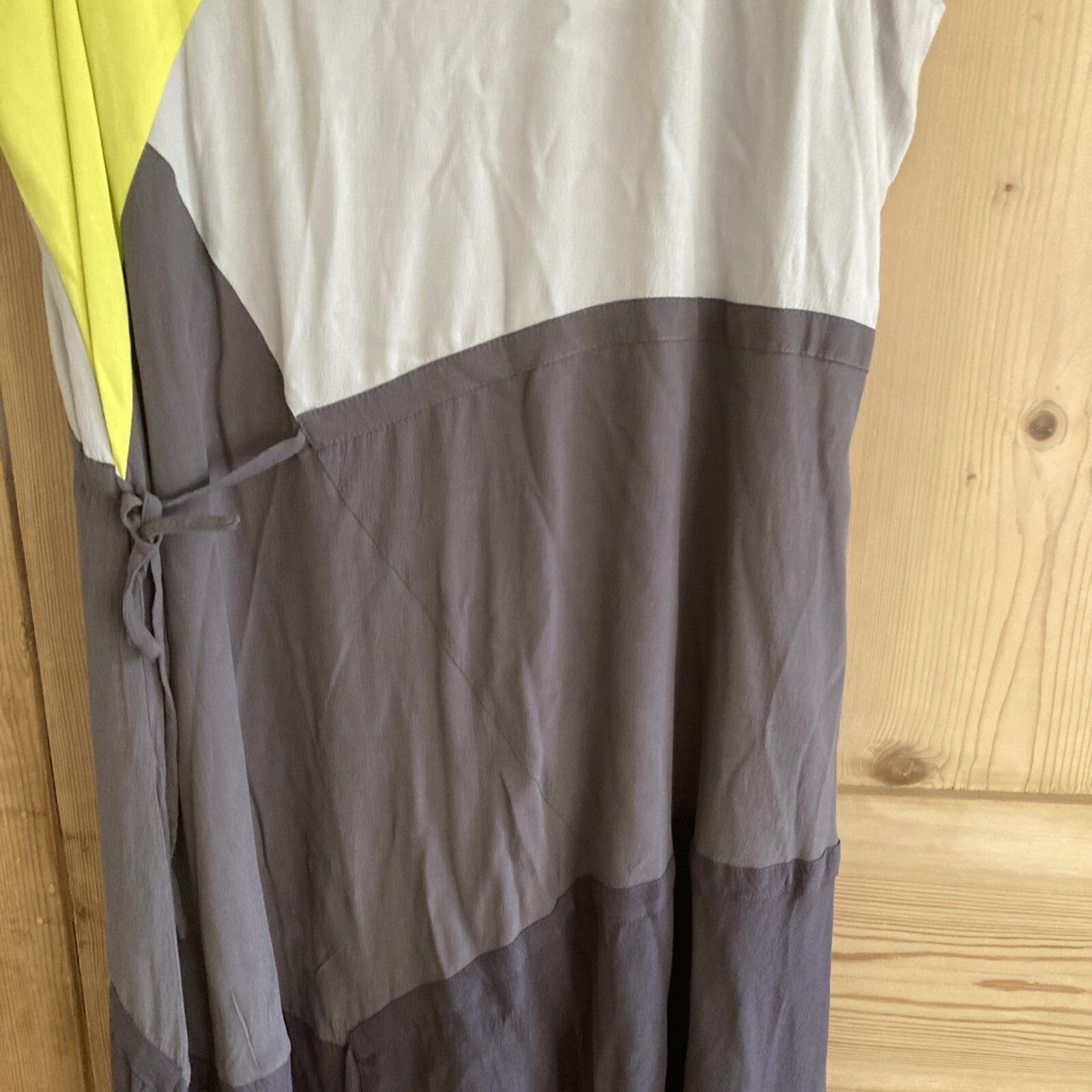 Mint Velvet grey yellow colourblock midi dress UK18 v-neck sleeveless, lined
