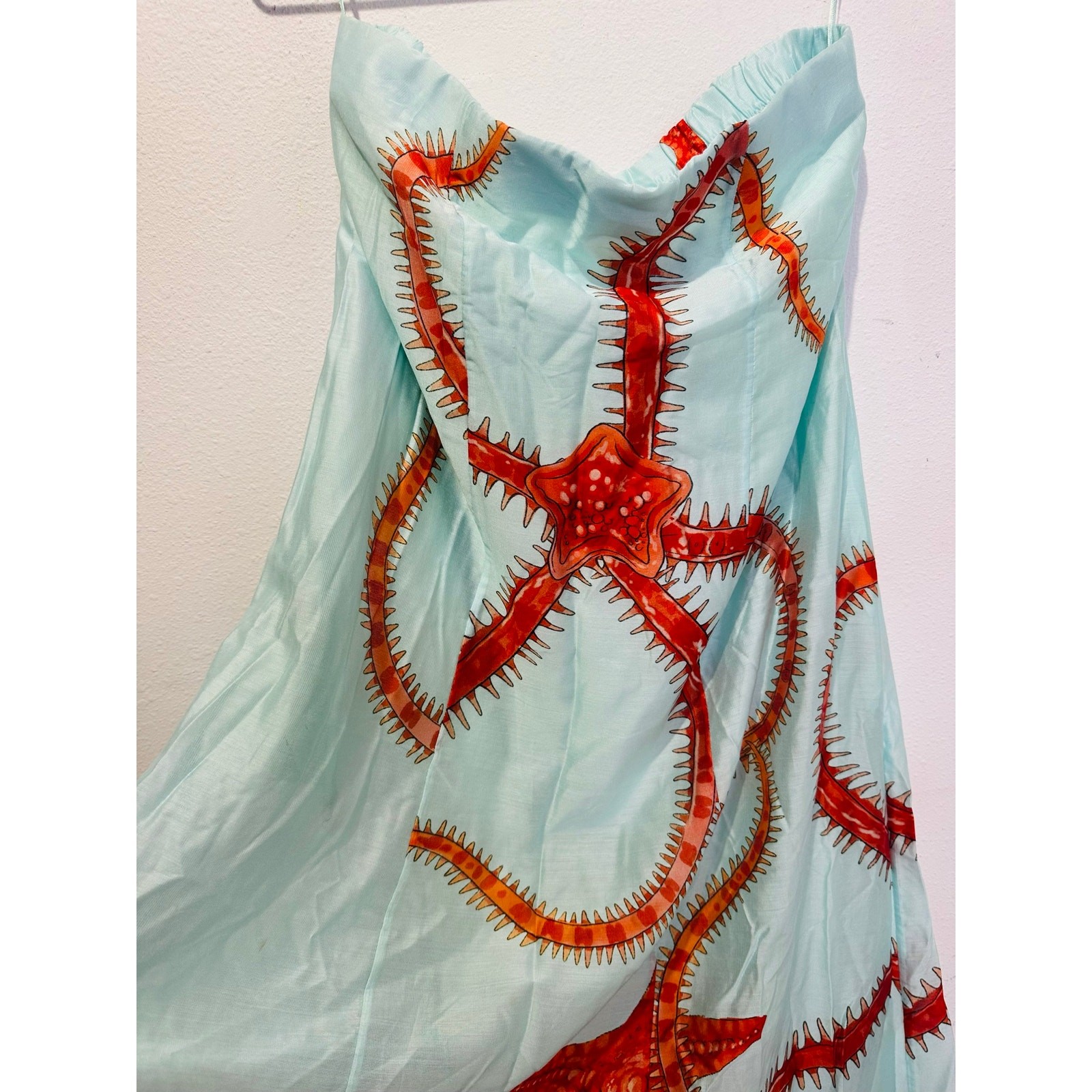 MUMA WORLD Blue Red Starfish Print SleevelessUrsa Maxi Dress size Large