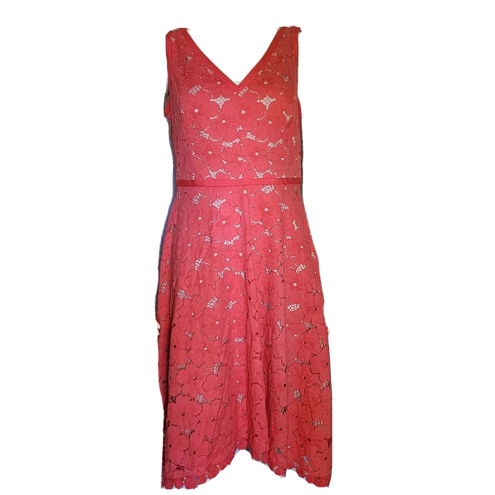 Adrianna Papell Dress Womens 8 Pink Floral Lace Overlay Sleeveless V Neck Spring