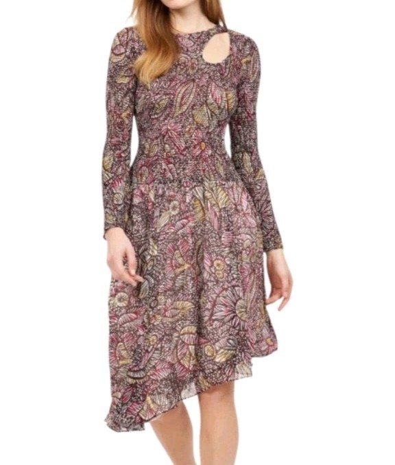 Joie Ludo Midi Dress Multicolored Sheer Floral Print Size M