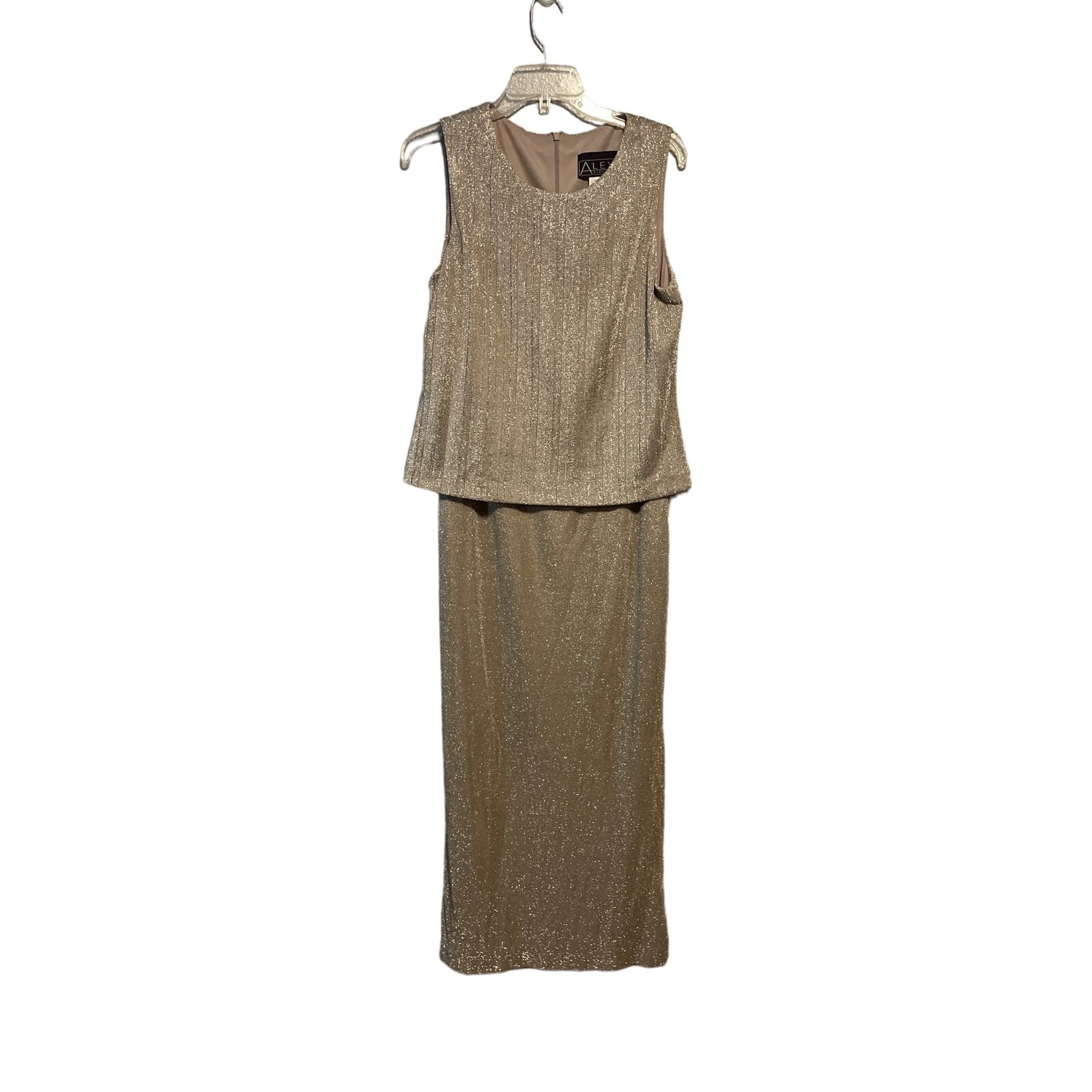 Alex Evenings Beige Gold Sparkle Special Occasion Dress Size 10