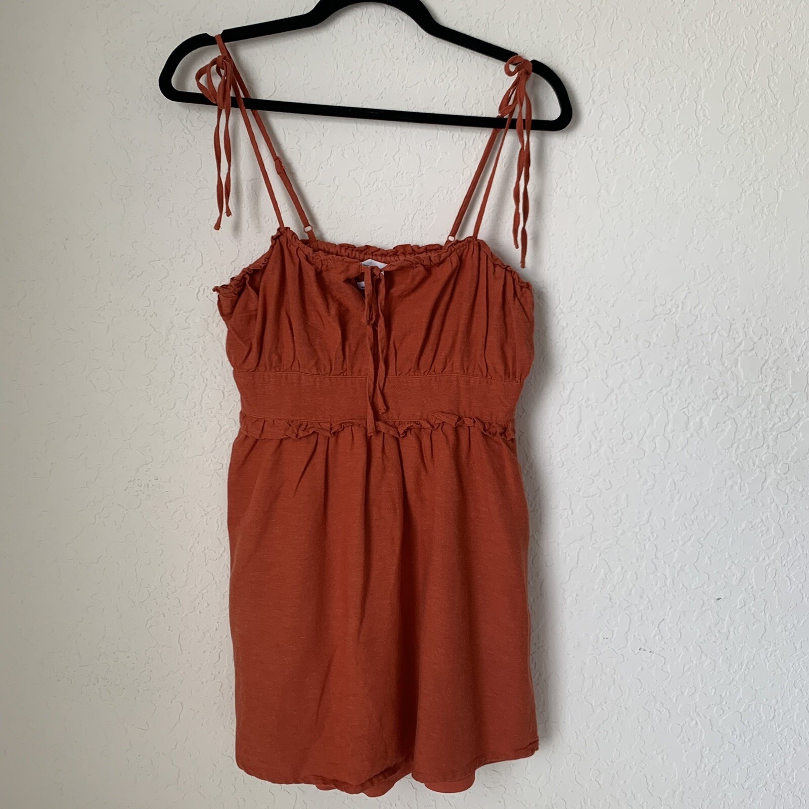 Sincerely Jules Mini Dress Women M Burnt Orange Flax Ruffle Boho Western Rodeo