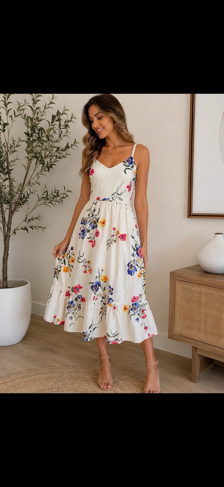 Old Navy White Floral Sundress Smocked Straps Ruffle Sleeveless Midi M