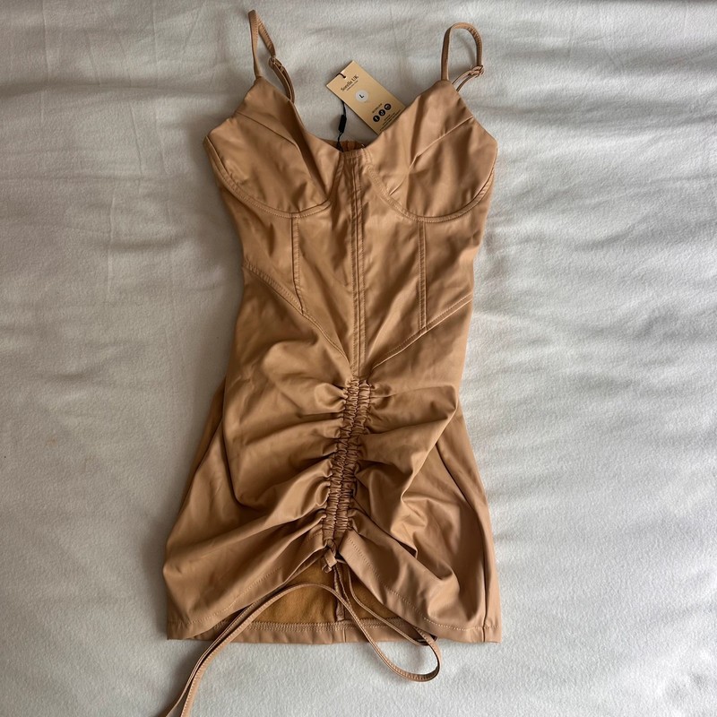 Sorelle UK Faux Leather Ruched Bodycon Dress – Size L (New With Tags)