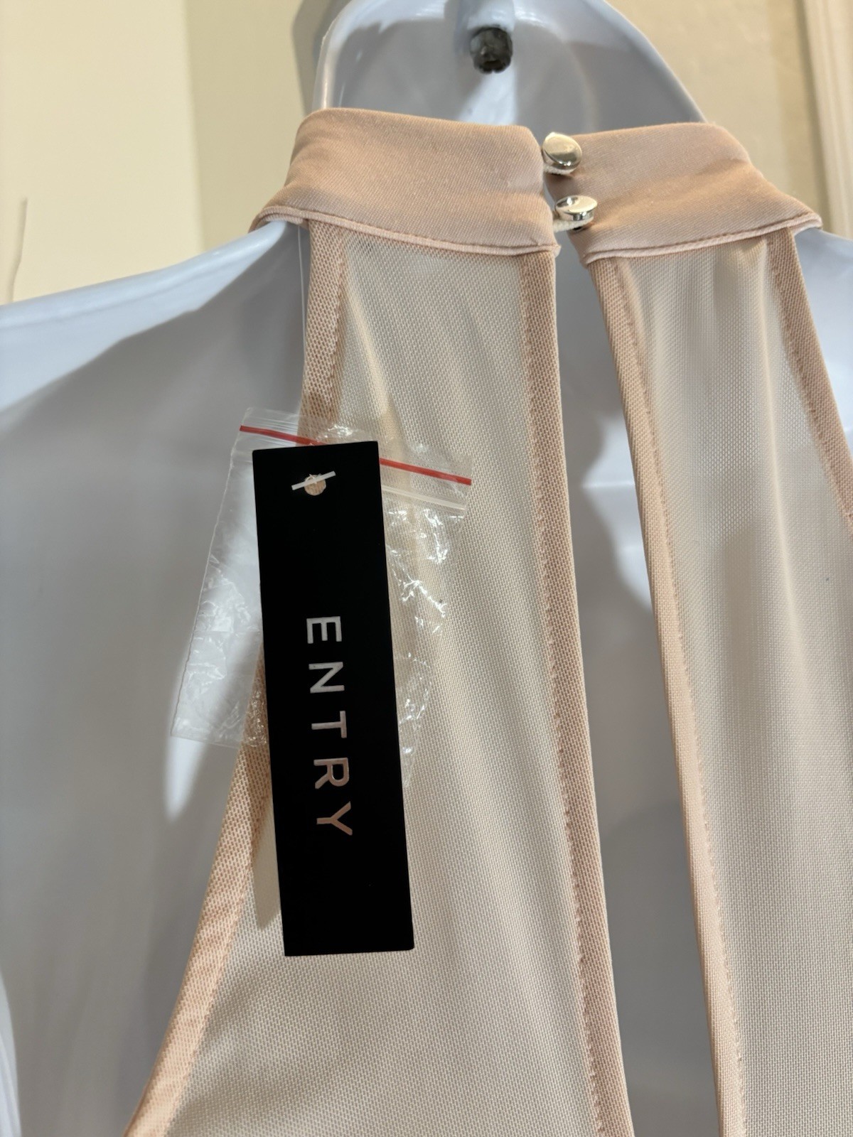 Entry Peach Mesh Sheer Bodycon Halter Knee-Length Dress Polyester Spandex S