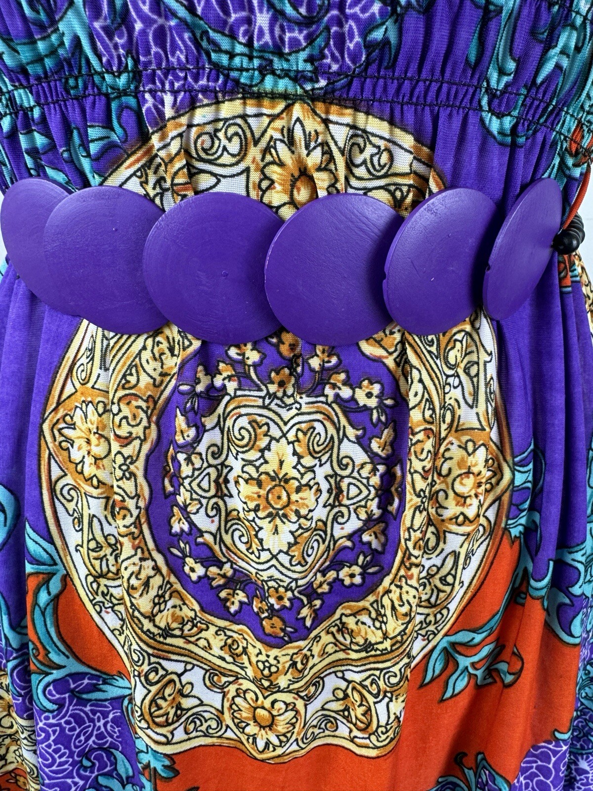 Purple Strapless Flower Belted High Low Sun Dress Semi Sheer Boho Hippie Artsy M