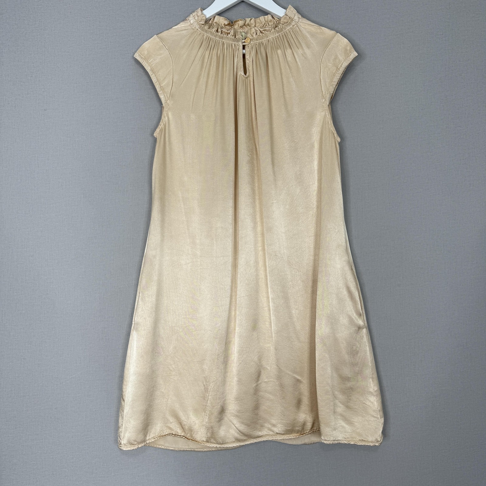 Stark X Dress Womens Small Beige Satin Mini Ruffle Collar Neutral Minimalist