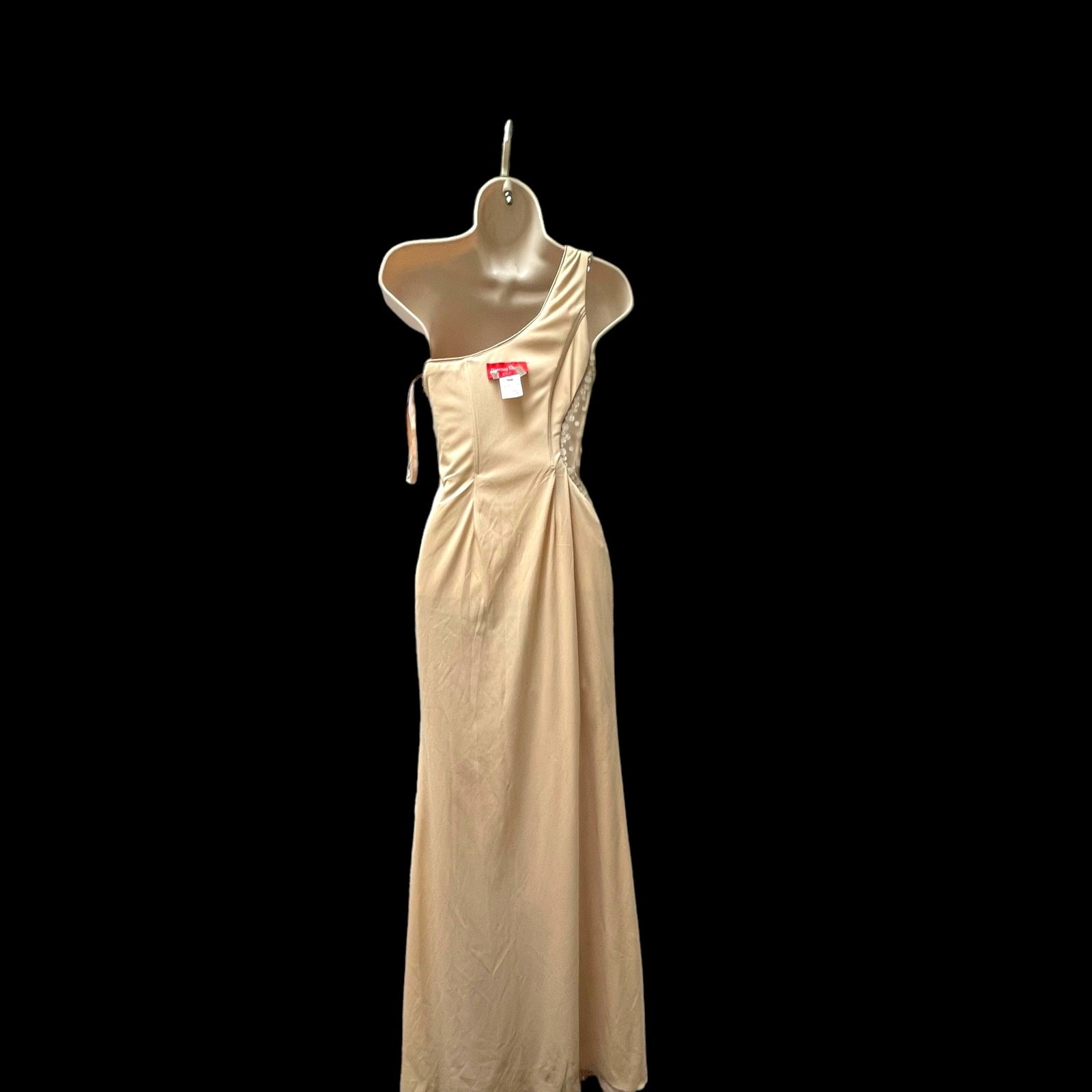 Dancing Queen Gold Sequin w Crystals One Shoulder Goddess Long Formal Dress XS