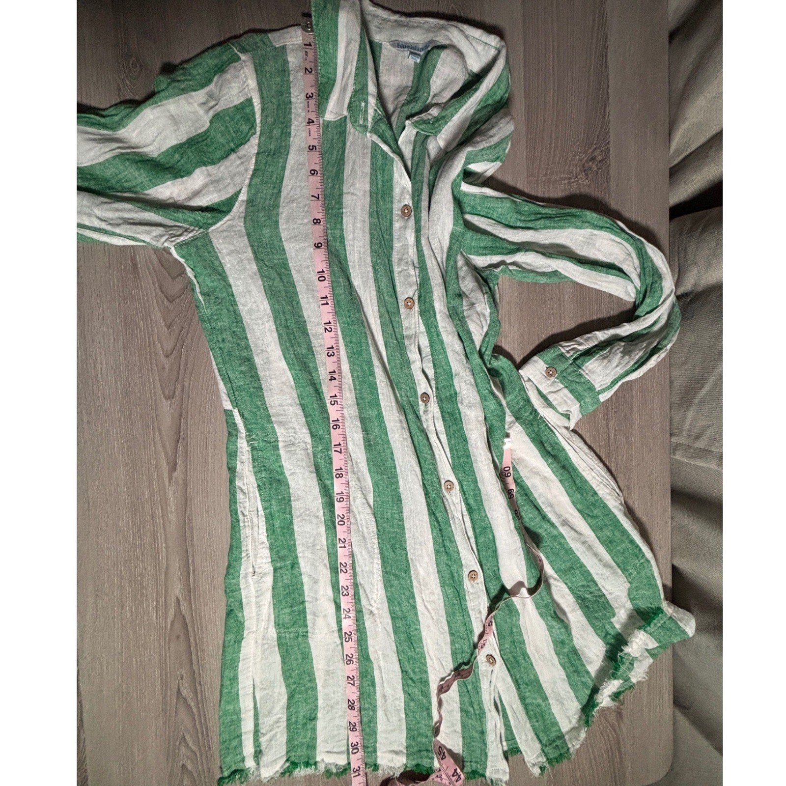 Blue Island Womens M Striped Linen Blend Shirt Dress Beach Pool Coastal Casual