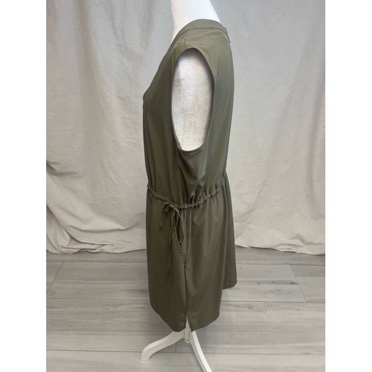 Calvin Klein Travel Gorpcore Sleeveless Dress Sz 16 Drawstring Olive Green