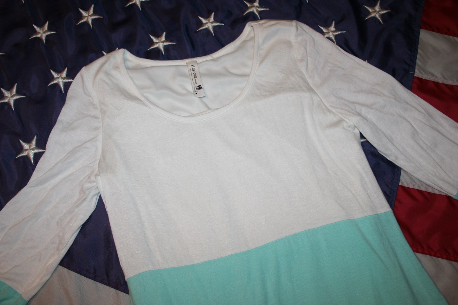 Pink Owl Apparel Womens Blue White Sheath Country Casual Work Dress Size Large