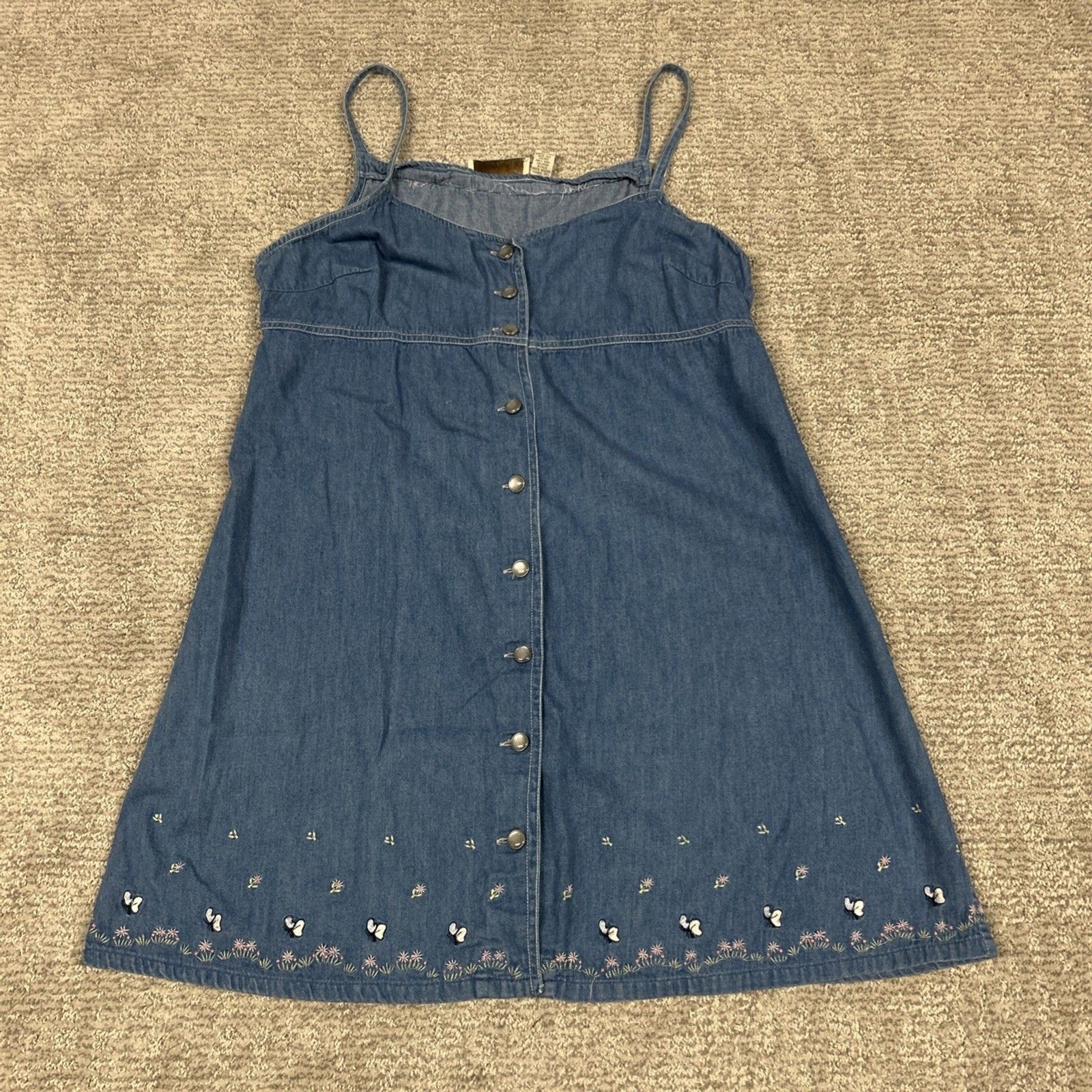 Aeropostale Overall Dress Junior Womens Large Aero Jean Pearl Snap Front Y2K 90s
