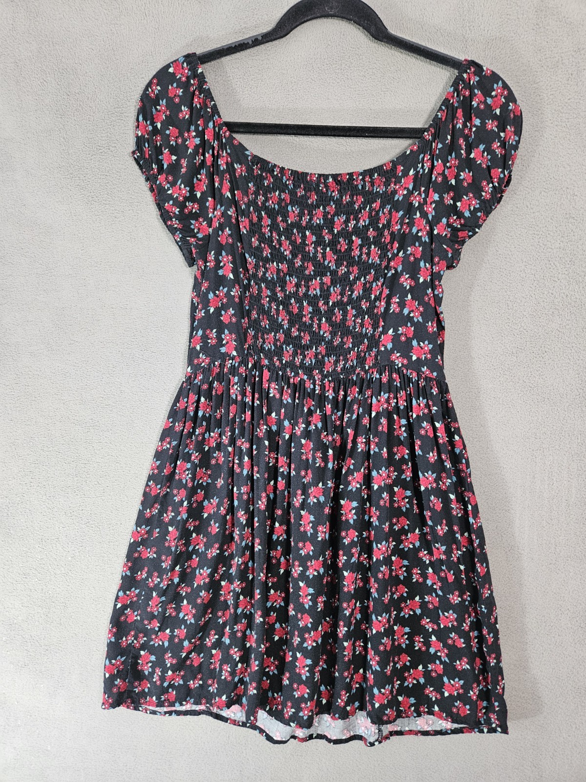 Aeropostale Medium Mini Dress Whimsy Goth Renaissance Black Red Floral Sweethear