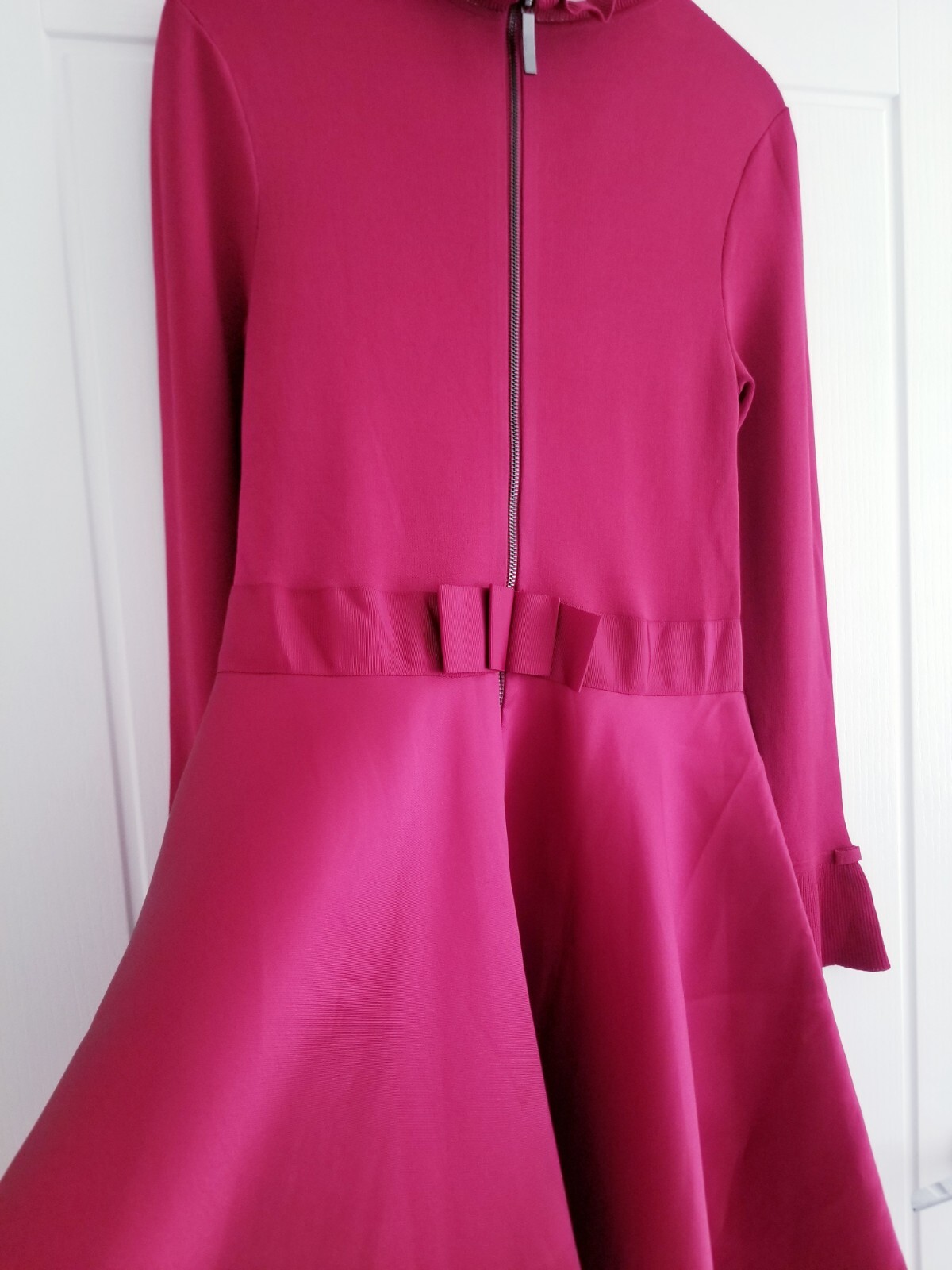 Ted Baker Zadi Midi Dress Knitted Bodice Deep Pink Red Long Sleeve Size 4 UK 14