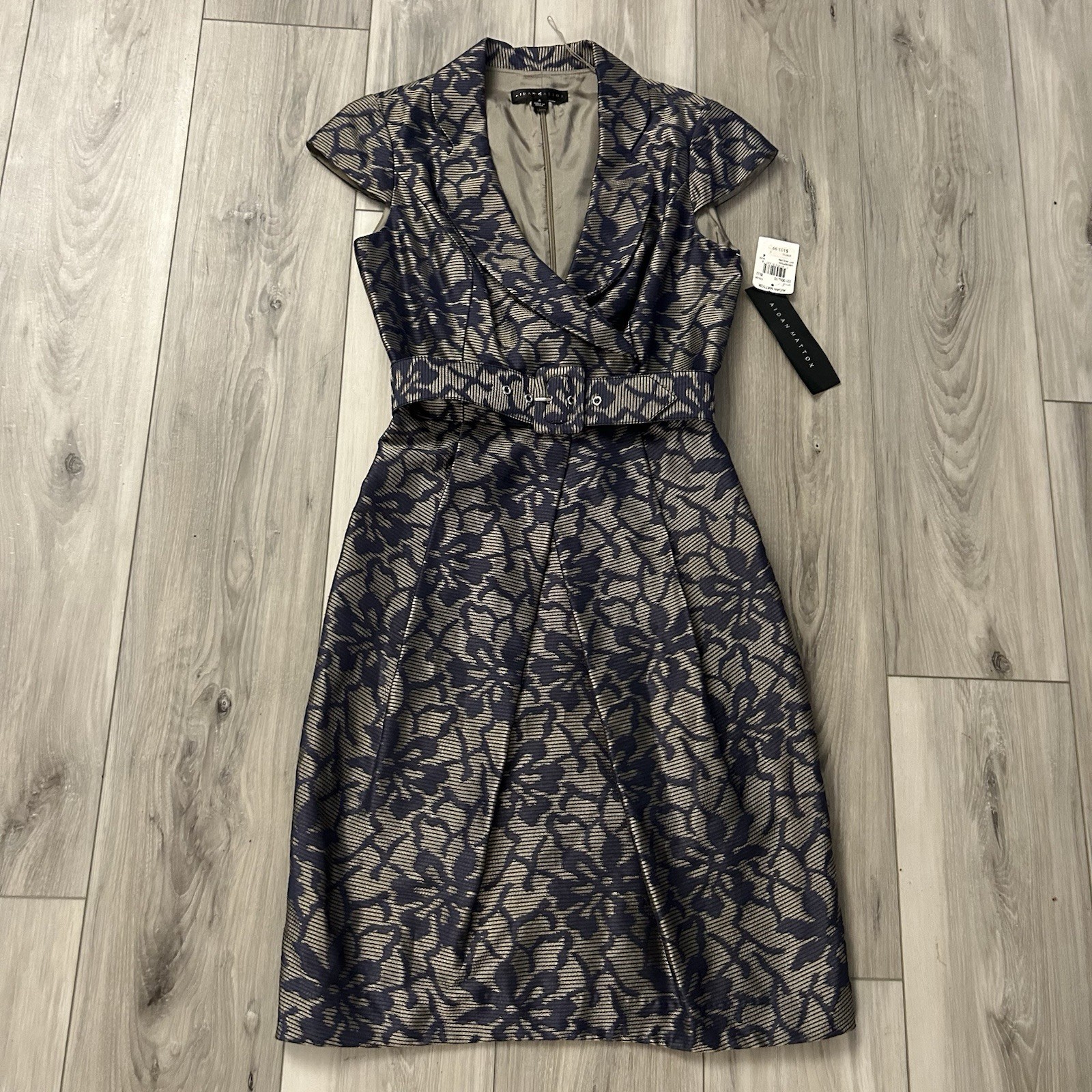NWT Aidan Mattox Shift Jacquard Dress beltwd Lined Blue Size 4
