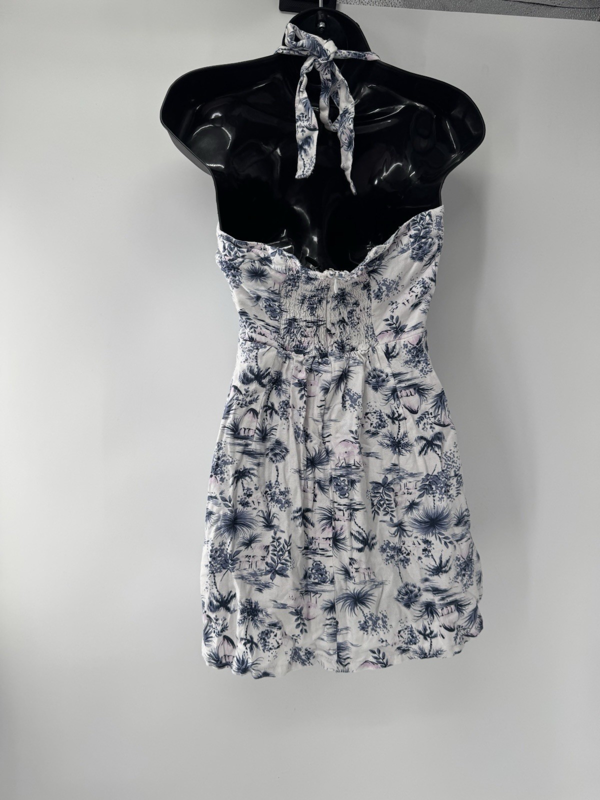 Linen Tropical Palm Tree Halter Dress M Beachy boho resort vacation luau
