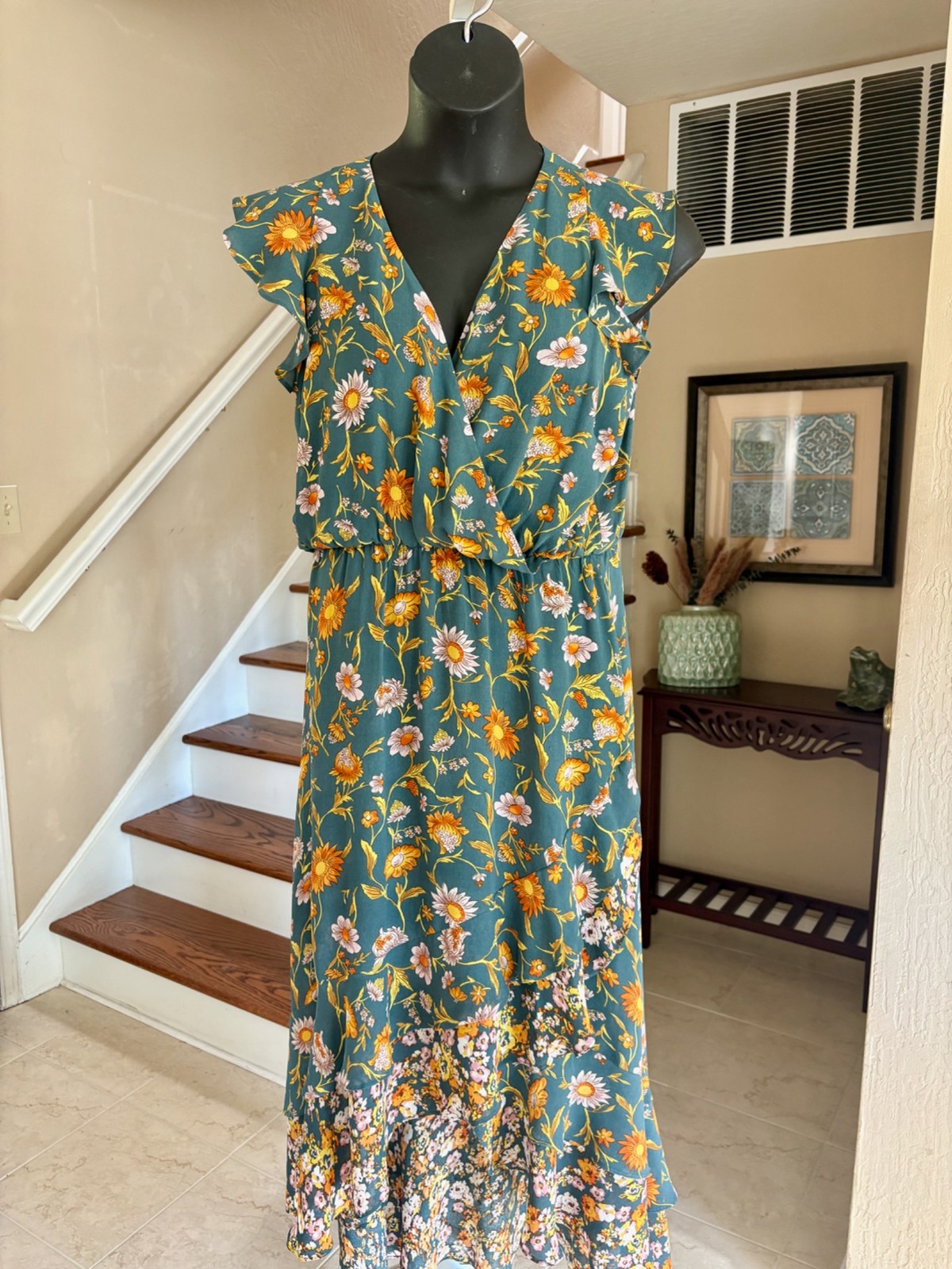 NWOT Sundance Floral Boho Ruffle Sleeve Layered Hi low Hem Size L