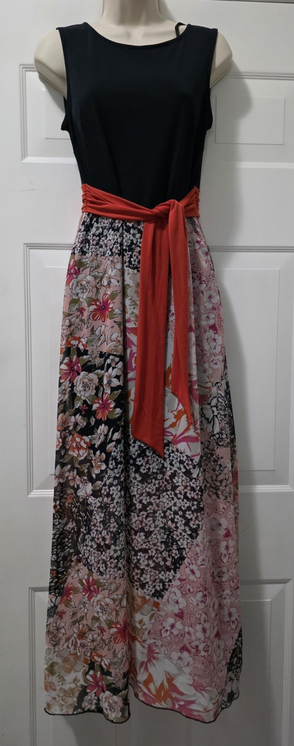 En Focus Studio Navy Blue Floral Sleeveless Maxi Dress, Size 8